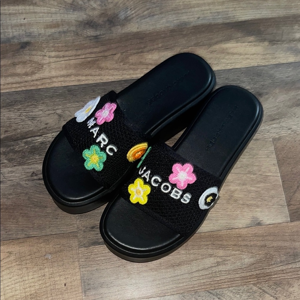 Marc Jacobs Black and Yellow Sandals with Playful Charms